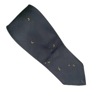 VTG Perry Ellis Tie Mens Moon Stars Celestial Black Repp Silk Whimsigoth 56x3.5